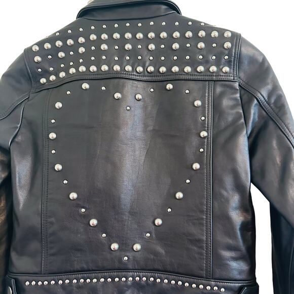 Rebecca Minkoff NWT Leather Annatto Biker Jacket with Studs Size XS - Picture 6 of 7